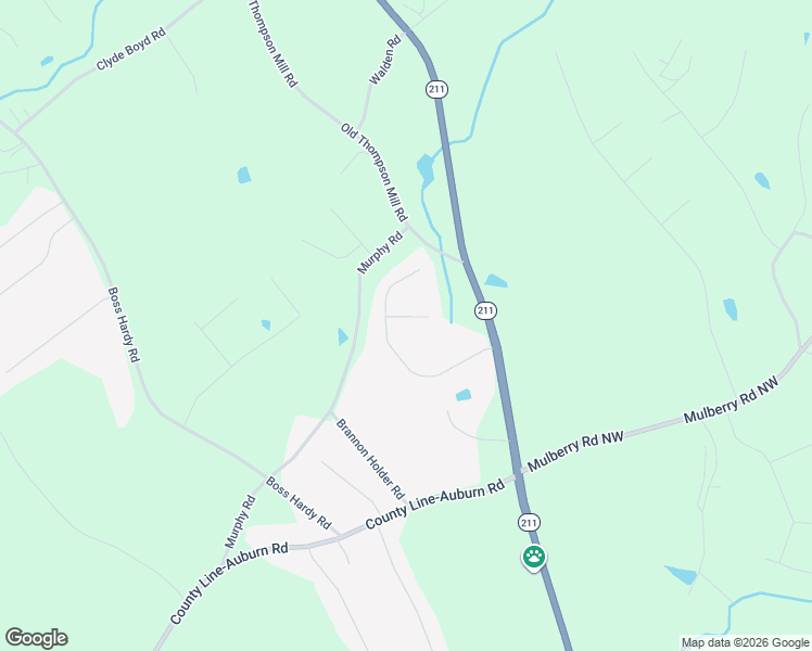 map of restaurants, bars, coffee shops, grocery stores, and more near 105 Treemont Way in Winder