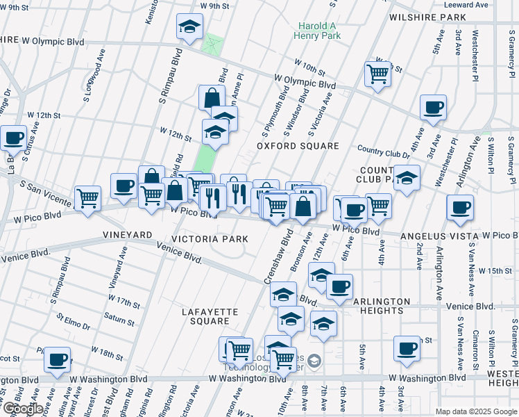 map of restaurants, bars, coffee shops, grocery stores, and more near 1276 South Windsor Boulevard in Los Angeles