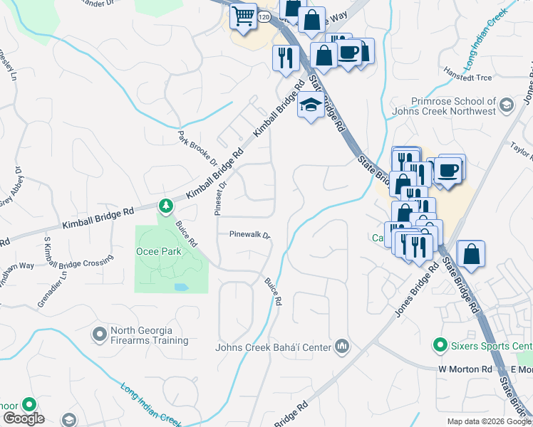 map of restaurants, bars, coffee shops, grocery stores, and more near 10960 Pinehigh Drive in Alpharetta