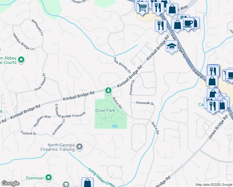 map of restaurants, bars, coffee shops, grocery stores, and more near 4131 Bradbury Lane in Alpharetta