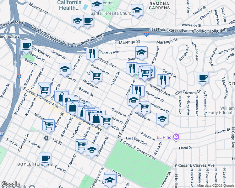 map of restaurants, bars, coffee shops, grocery stores, and more near 2751 Winter Street in Los Angeles