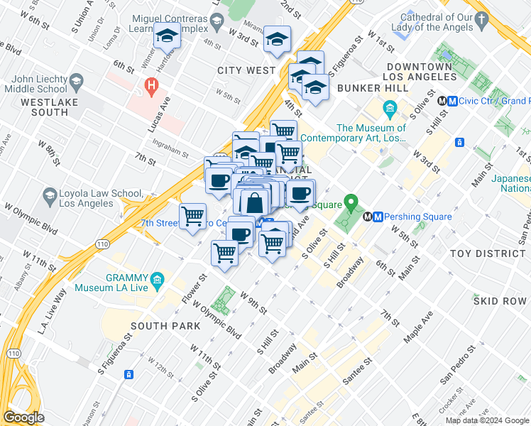 map of restaurants, bars, coffee shops, grocery stores, and more near in Los Angeles