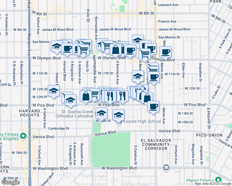 map of restaurants, bars, coffee shops, grocery stores, and more near 1220 Fedora Street in Los Angeles