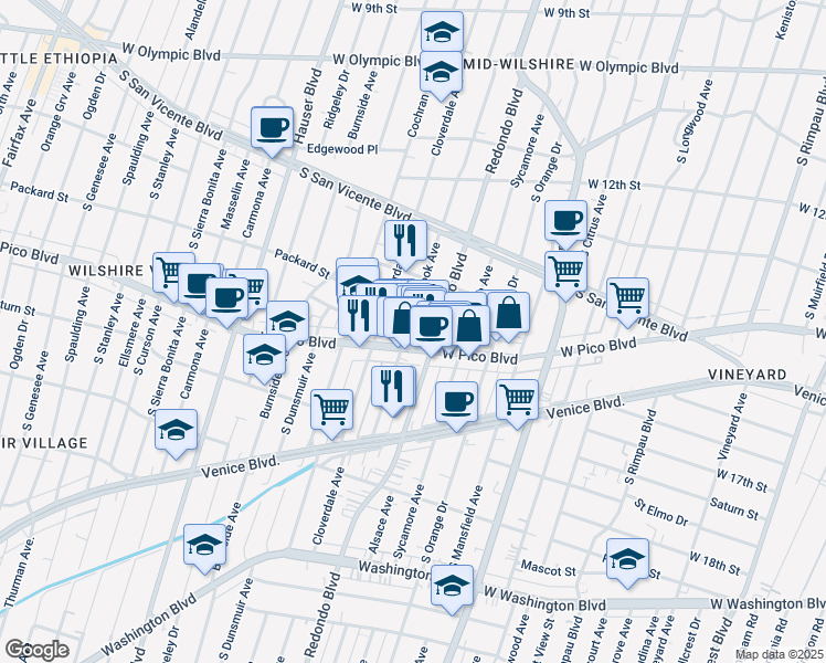 map of restaurants, bars, coffee shops, grocery stores, and more near in Los Angeles