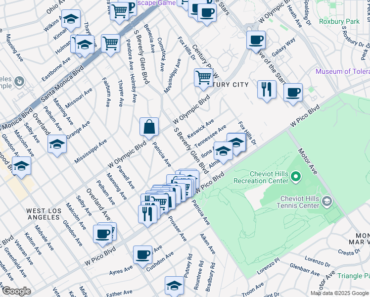 map of restaurants, bars, coffee shops, grocery stores, and more near in Los Angeles