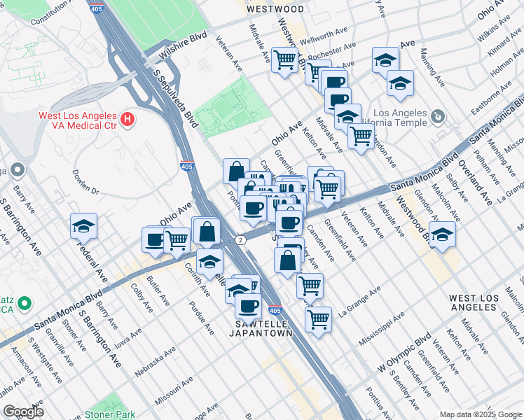map of restaurants, bars, coffee shops, grocery stores, and more near 1640 South Sepulveda Boulevard in Los Angeles
