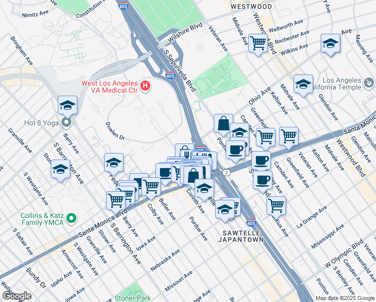 map of restaurants, bars, coffee shops, grocery stores, and more near 1511 Beloit Avenue in Los Angeles