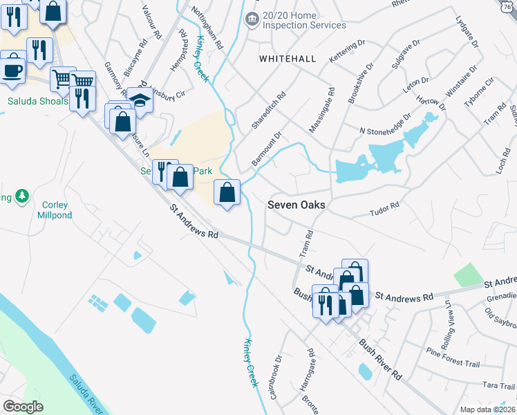 map of restaurants, bars, coffee shops, grocery stores, and more near 181 Banbury Road in Columbia