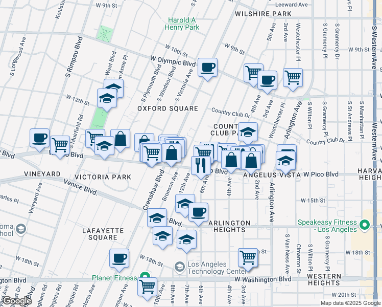 map of restaurants, bars, coffee shops, grocery stores, and more near 1234 South Bronson Avenue in Los Angeles