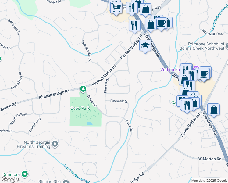 map of restaurants, bars, coffee shops, grocery stores, and more near 10890 Pinehigh Drive in Alpharetta