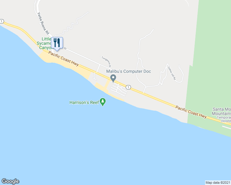 map of restaurants, bars, coffee shops, grocery stores, and more near 11870 South Beach Club Way in Malibu