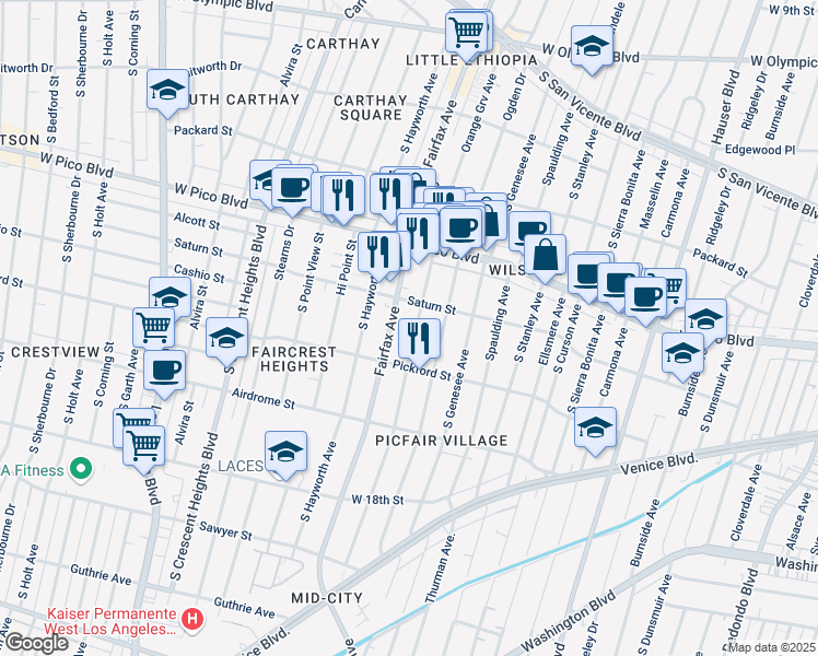 map of restaurants, bars, coffee shops, grocery stores, and more near 1531 South Orange Grove Avenue in Los Angeles