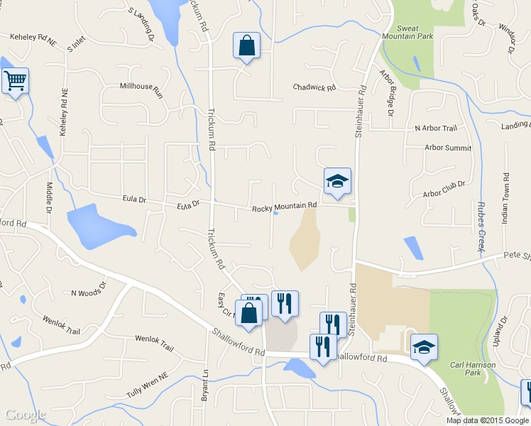 map of restaurants, bars, coffee shops, grocery stores, and more near 4047 Idlewilde Meadows Drive Northeast in Marietta