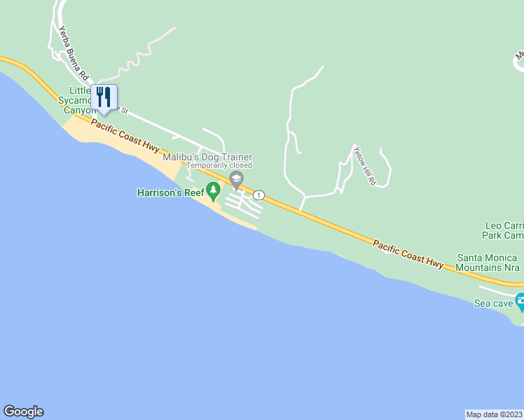 map of restaurants, bars, coffee shops, grocery stores, and more near 11964 Whalers Lane in Malibu
