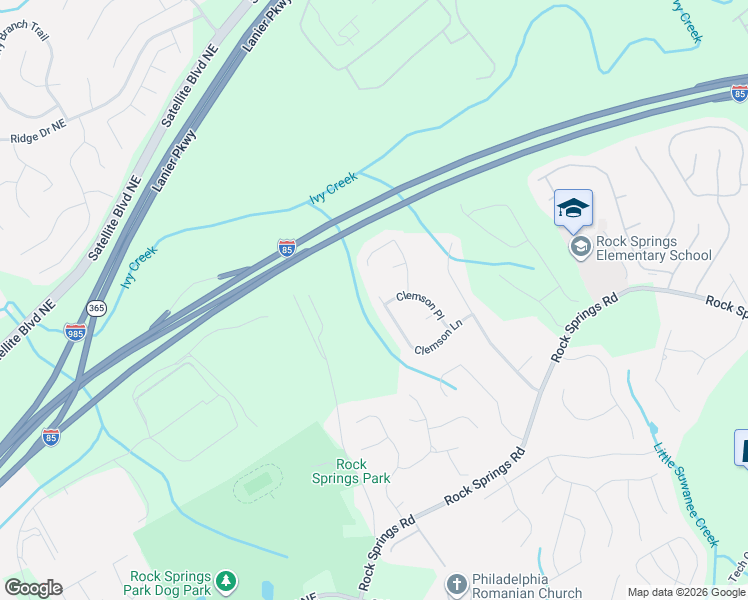 map of restaurants, bars, coffee shops, grocery stores, and more near 645 Clemson Lane in Lawrenceville