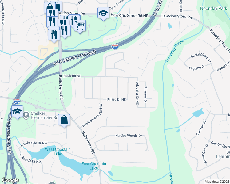 map of restaurants, bars, coffee shops, grocery stores, and more near 3914 Manhattan Drive in Kennesaw