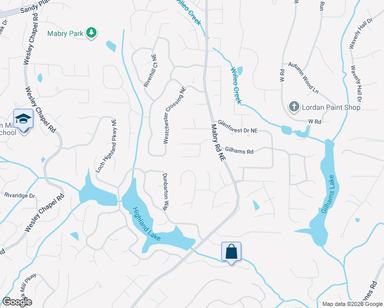 map of restaurants, bars, coffee shops, grocery stores, and more near 4493 Coventry Way Northeast in Roswell