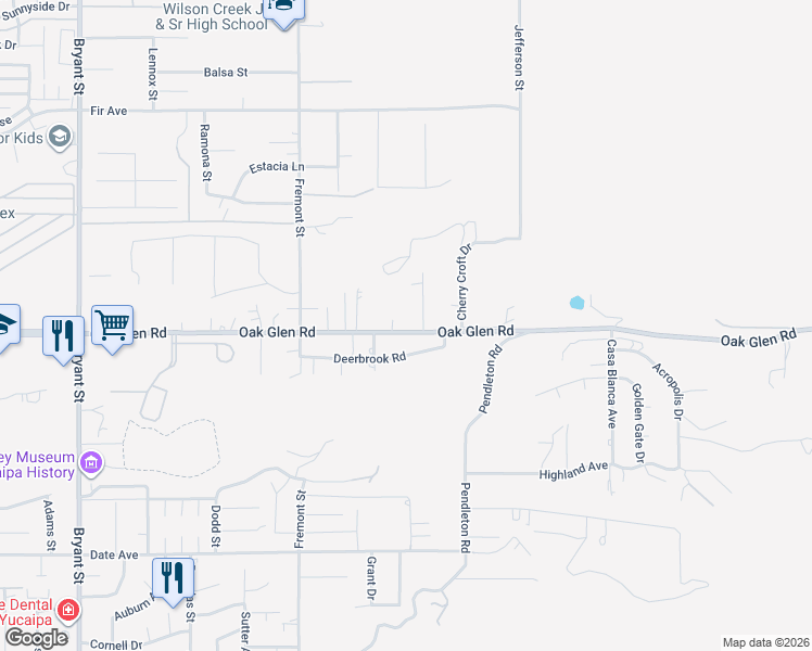 map of restaurants, bars, coffee shops, grocery stores, and more near 35890 Oak Glen Road in Yucaipa