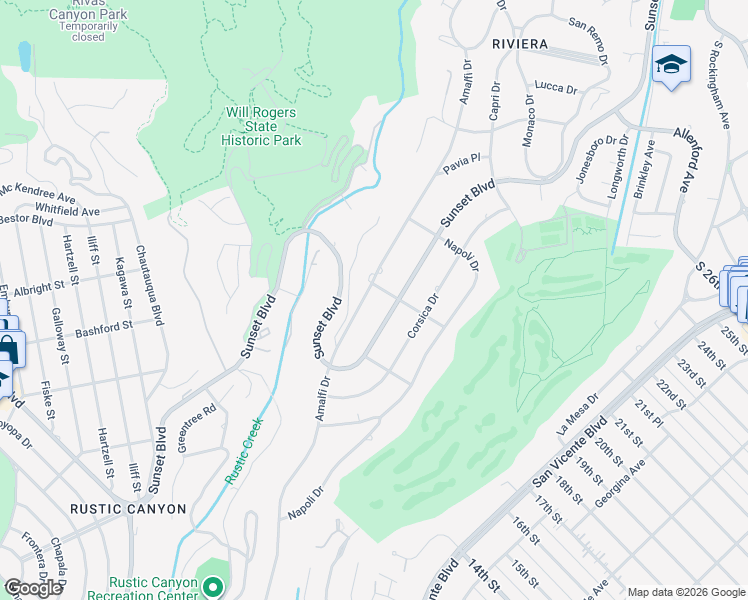 map of restaurants, bars, coffee shops, grocery stores, and more near 1072 Amalfi Drive in Los Angeles