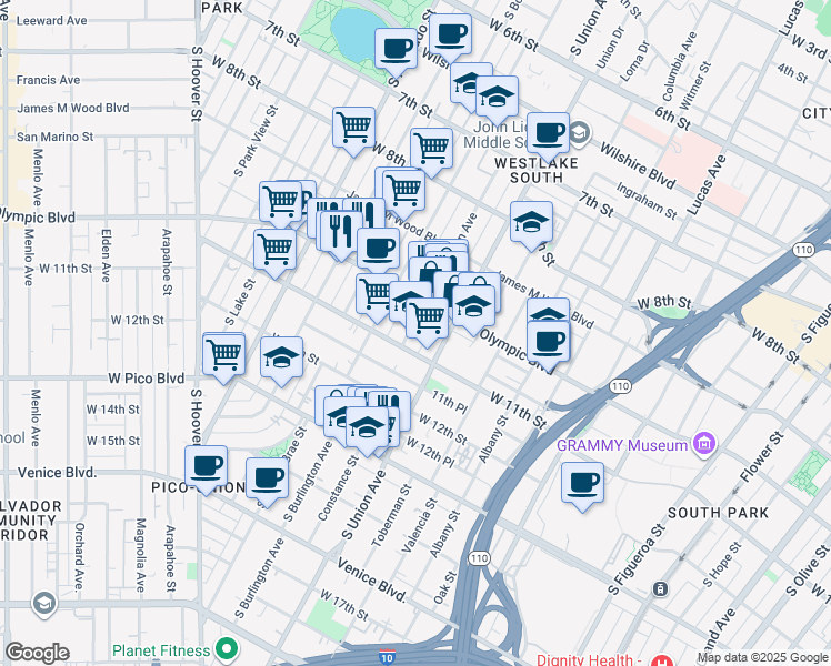map of restaurants, bars, coffee shops, grocery stores, and more near 1051 Beacon Avenue in Los Angeles