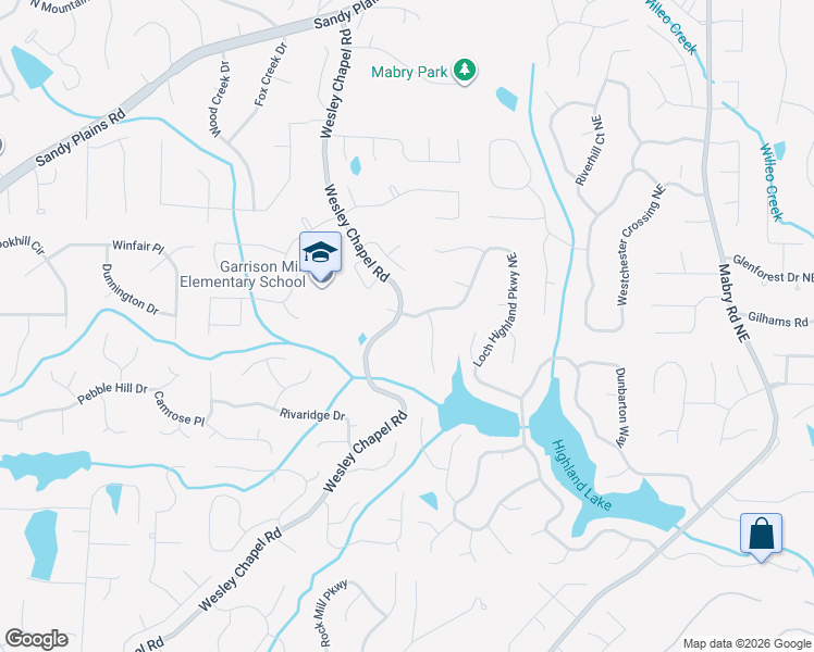 map of restaurants, bars, coffee shops, grocery stores, and more near 4021 Wesley Chapel Road in Marietta
