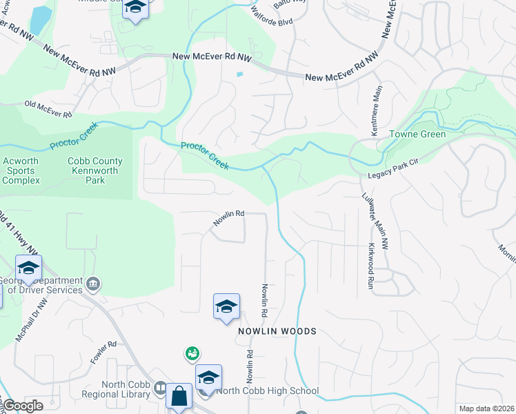 map of restaurants, bars, coffee shops, grocery stores, and more near 3824 Nowlin Road in Kennesaw