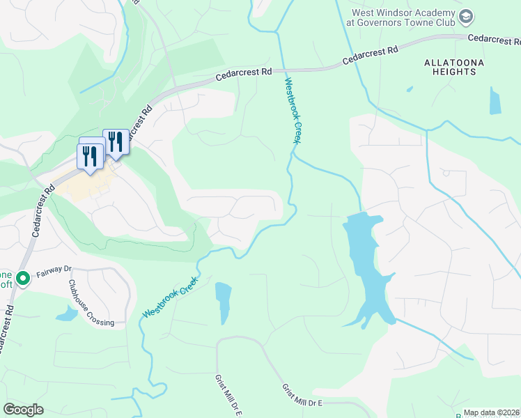 map of restaurants, bars, coffee shops, grocery stores, and more near 110 Heatherwood Trace in Acworth