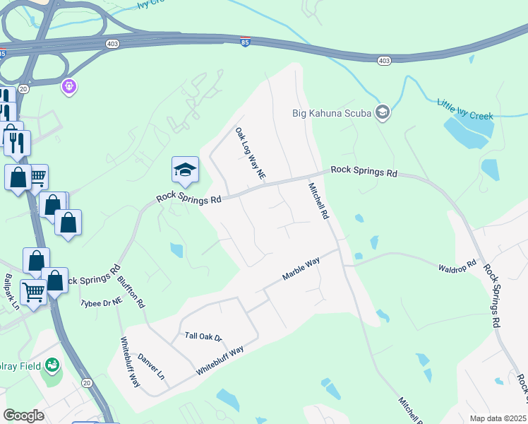 map of restaurants, bars, coffee shops, grocery stores, and more near 1560 Hornet Court in Buford