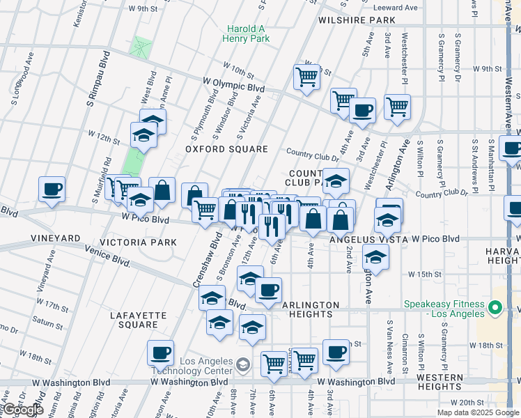 map of restaurants, bars, coffee shops, grocery stores, and more near 1234 South Bronson Avenue in Los Angeles