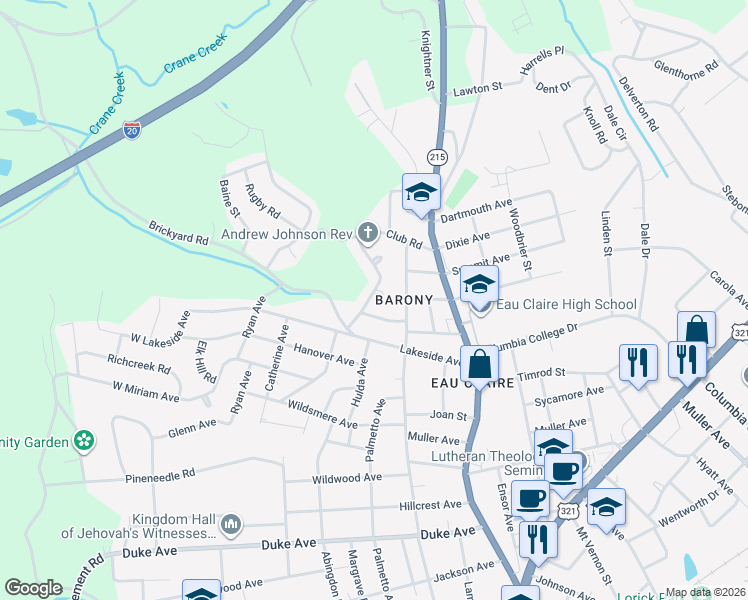 map of restaurants, bars, coffee shops, grocery stores, and more near 4828 Barony Court in Columbia