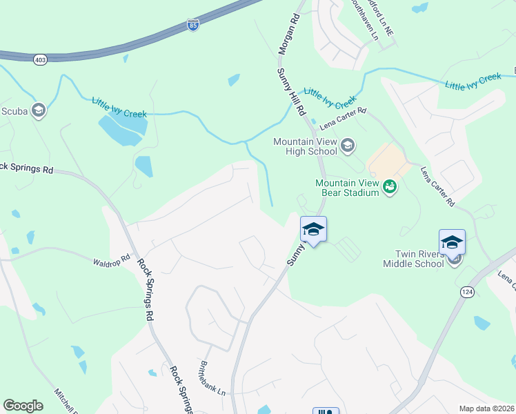 map of restaurants, bars, coffee shops, grocery stores, and more near 2345 Rocky Waters Trail in Buford