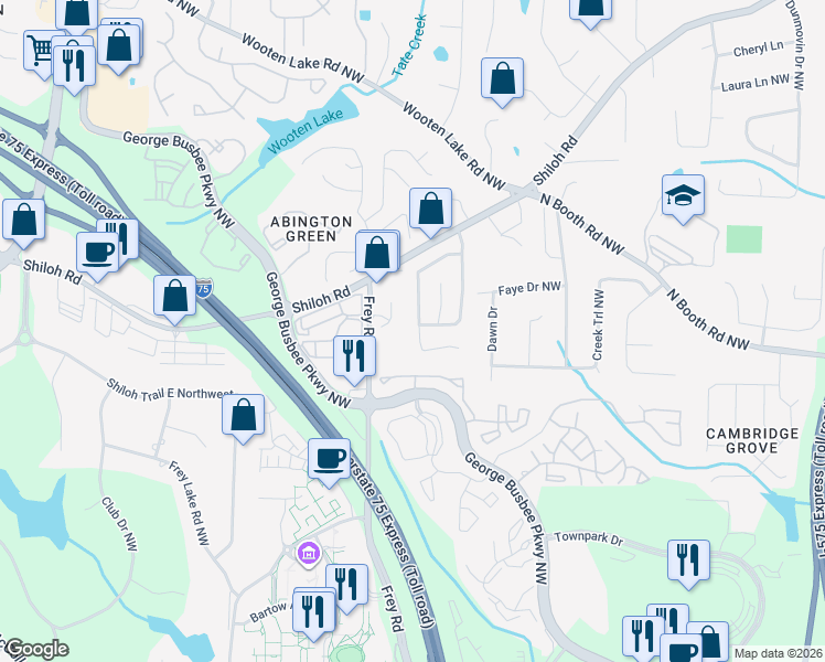 map of restaurants, bars, coffee shops, grocery stores, and more near 928 Shiloh Ridge Run Northwest in Kennesaw