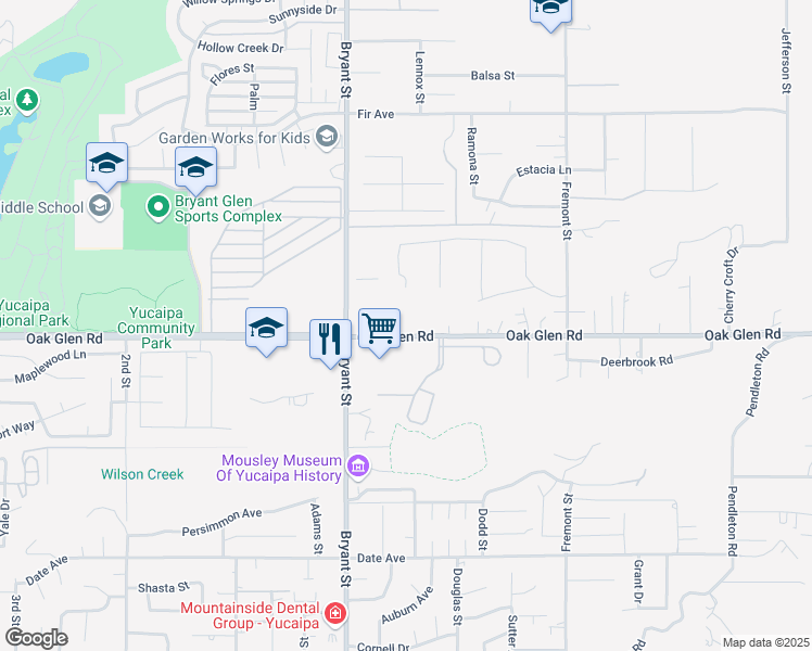 map of restaurants, bars, coffee shops, grocery stores, and more near 35404 Oak Glen Road in Yucaipa