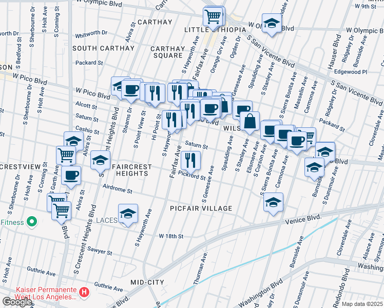 map of restaurants, bars, coffee shops, grocery stores, and more near 1522 Orange Grove Avenue in Los Angeles