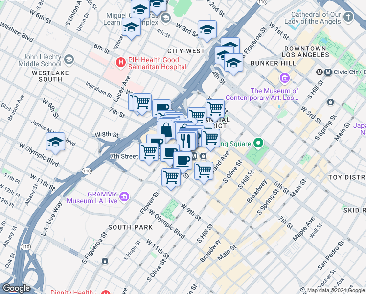 map of restaurants, bars, coffee shops, grocery stores, and more near in Los Angeles