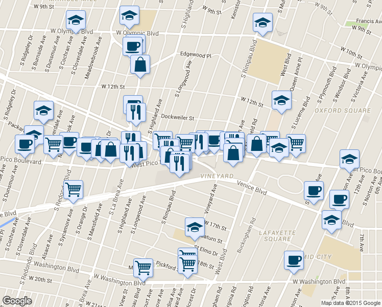map of restaurants, bars, coffee shops, grocery stores, and more near in Los Angeles