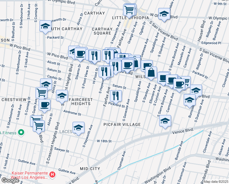 map of restaurants, bars, coffee shops, grocery stores, and more near 1537 South Orange Grove Avenue in Los Angeles