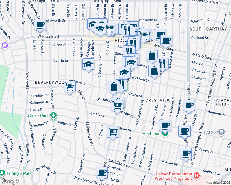map of restaurants, bars, coffee shops, grocery stores, and more near in Los Angeles