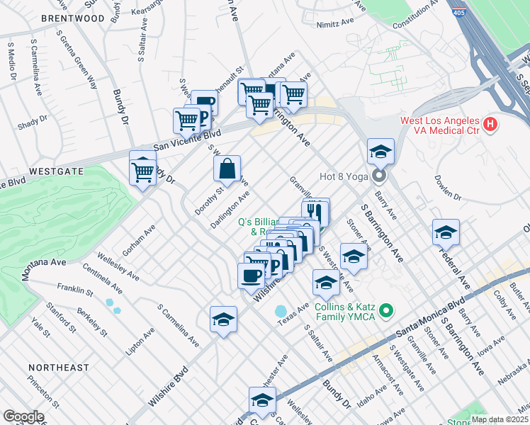 map of restaurants, bars, coffee shops, grocery stores, and more near 11924 Mayfield Avenue in Los Angeles