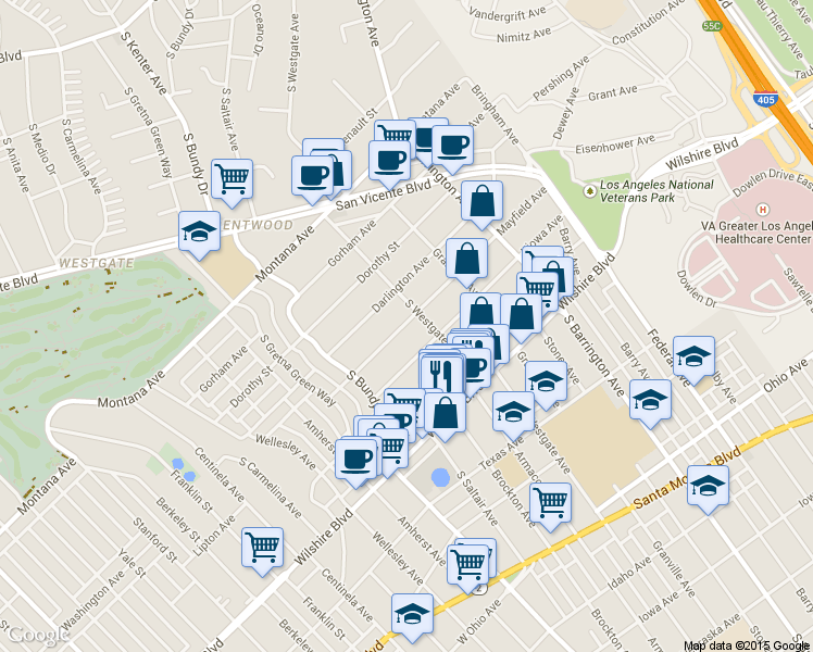 map of restaurants, bars, coffee shops, grocery stores, and more near 11924 Mayfield Avenue in Los Angeles