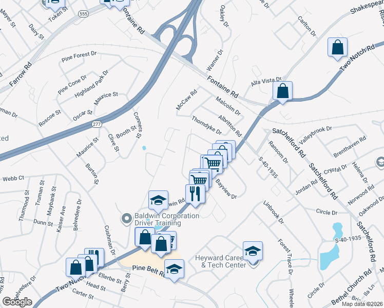 map of restaurants, bars, coffee shops, grocery stores, and more near 214 Ferrell Drive in Columbia