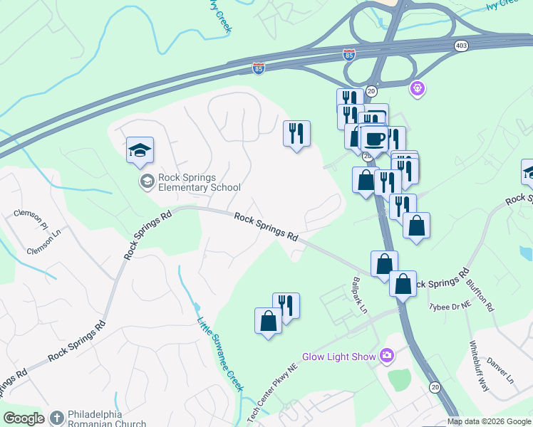 map of restaurants, bars, coffee shops, grocery stores, and more near 1198 Montague Place Court in Lawrenceville
