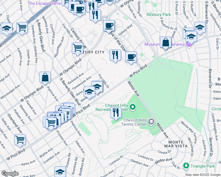map of restaurants, bars, coffee shops, grocery stores, and more near 10275 West Pico Boulevard in Los Angeles