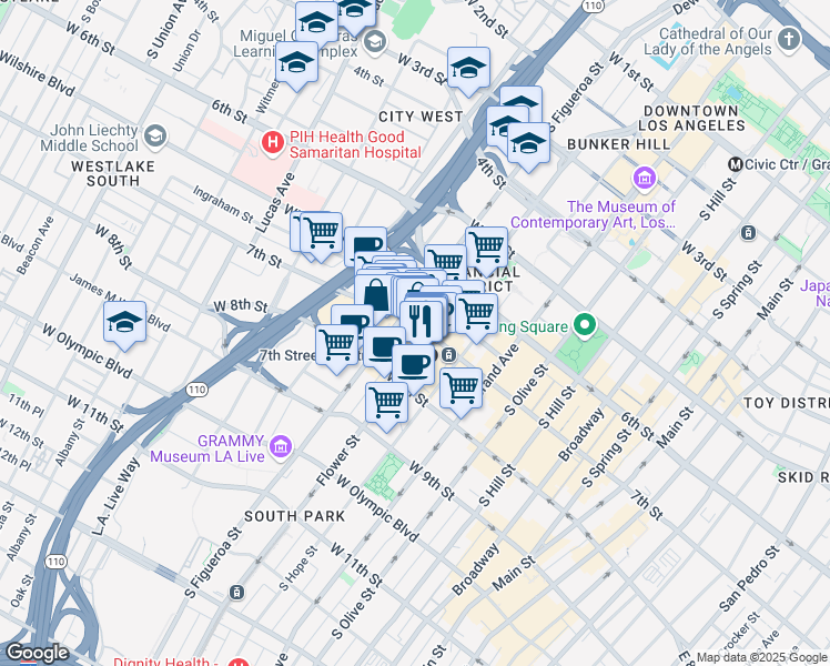 map of restaurants, bars, coffee shops, grocery stores, and more near 818 West 7th Street in Los Angeles
