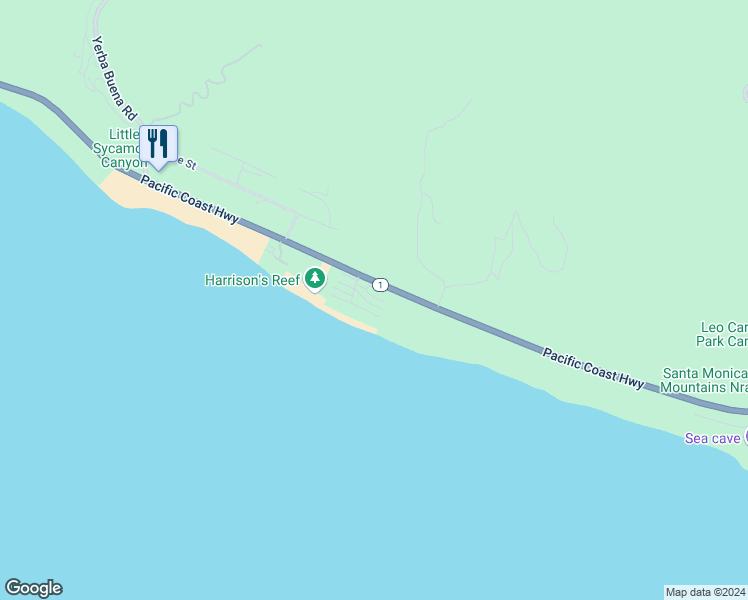 map of restaurants, bars, coffee shops, grocery stores, and more near 11940 Whalers Lane in Malibu