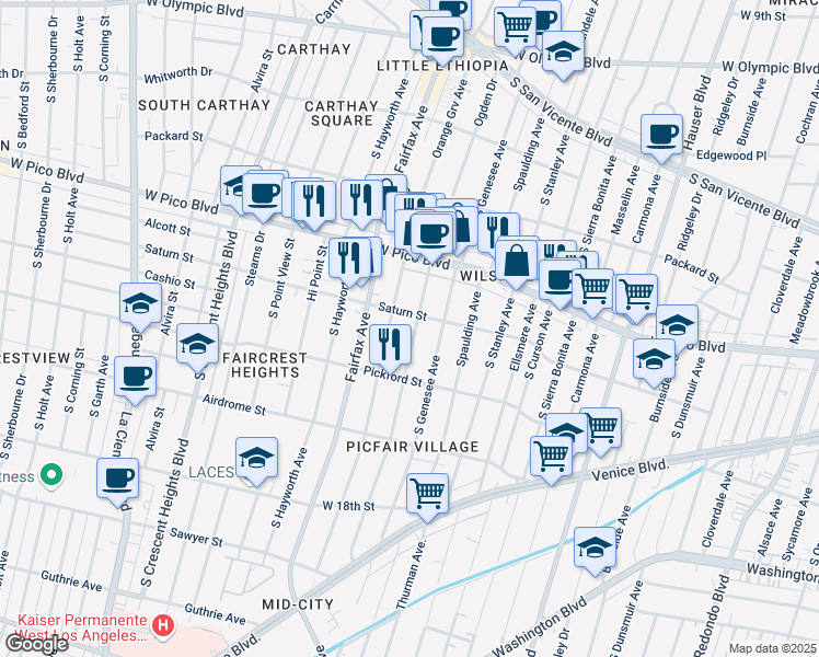 map of restaurants, bars, coffee shops, grocery stores, and more near 1517 South Ogden Drive in Los Angeles