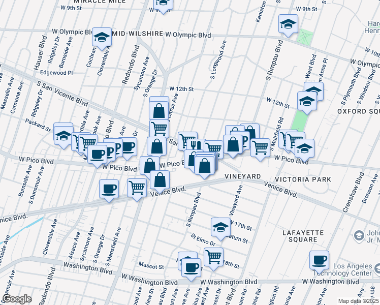 map of restaurants, bars, coffee shops, grocery stores, and more near in Los Angeles