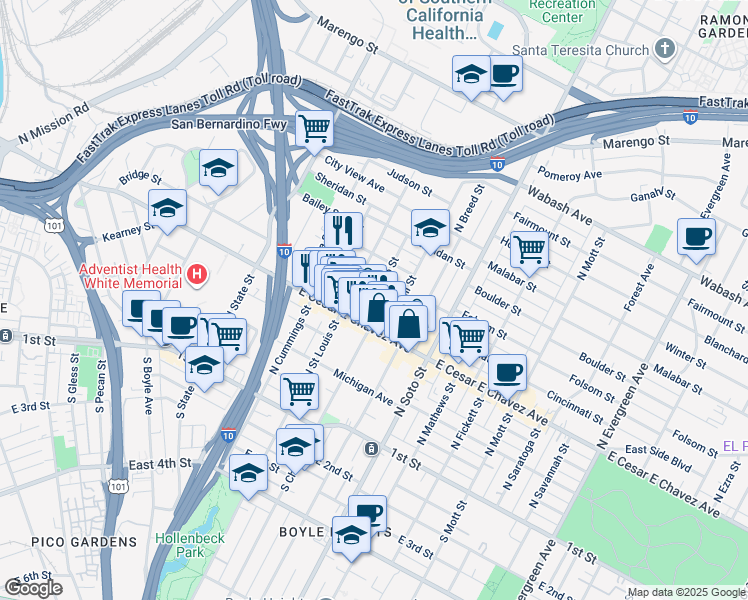 map of restaurants, bars, coffee shops, grocery stores, and more near in Los Angeles