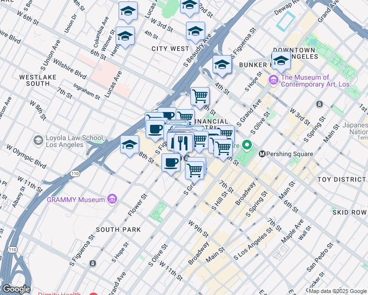 map of restaurants, bars, coffee shops, grocery stores, and more near in Los Angeles