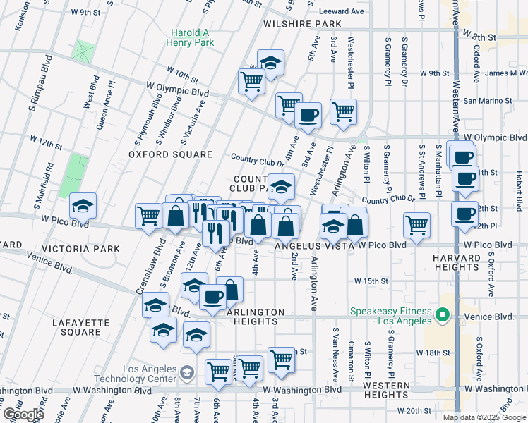 map of restaurants, bars, coffee shops, grocery stores, and more near 1244 5th Avenue in Los Angeles